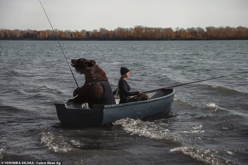 The woman and her rescued brown bear love to go fishing together