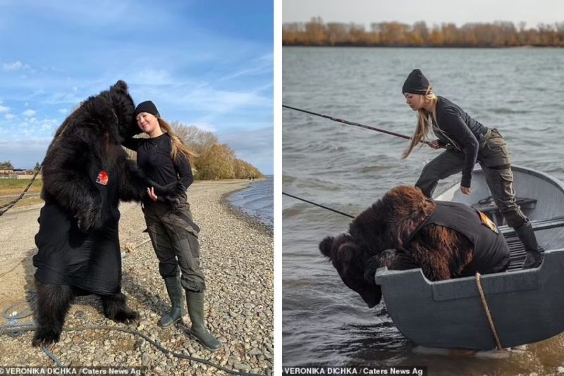 The woman and her rescued brown bear love to go fishing together